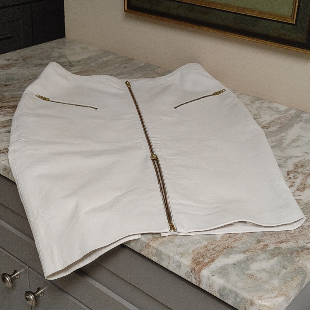 MLM Ecru Leather Pencil Skirt Size L